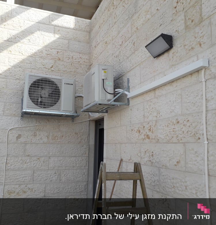 יחידת מיזוג אוויר מותקנת על קיר חיצוני